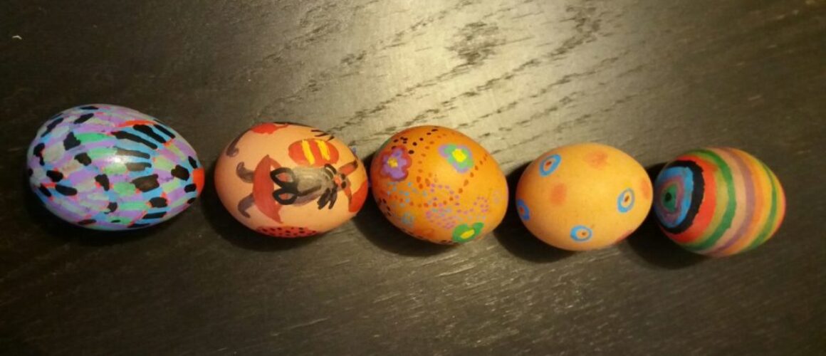 Five painted Easter Eggs