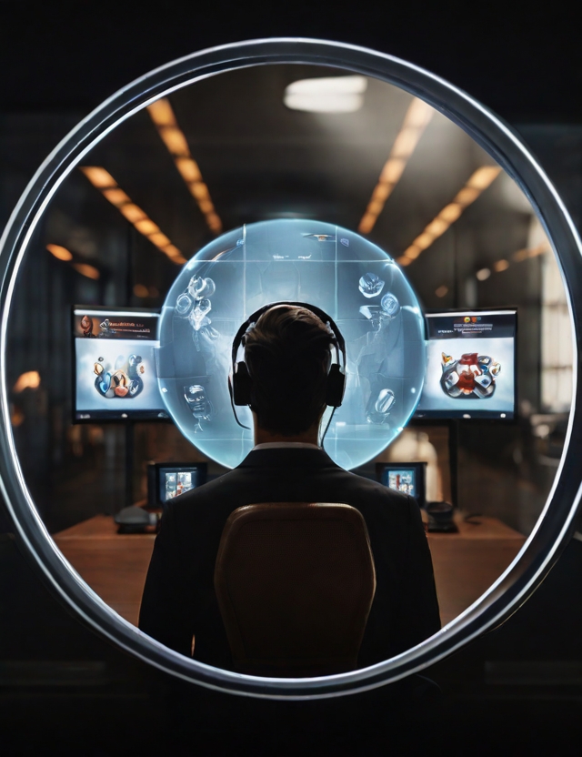 Default_a_businessperson_from_behind_playing_a_videogame_on_a_0